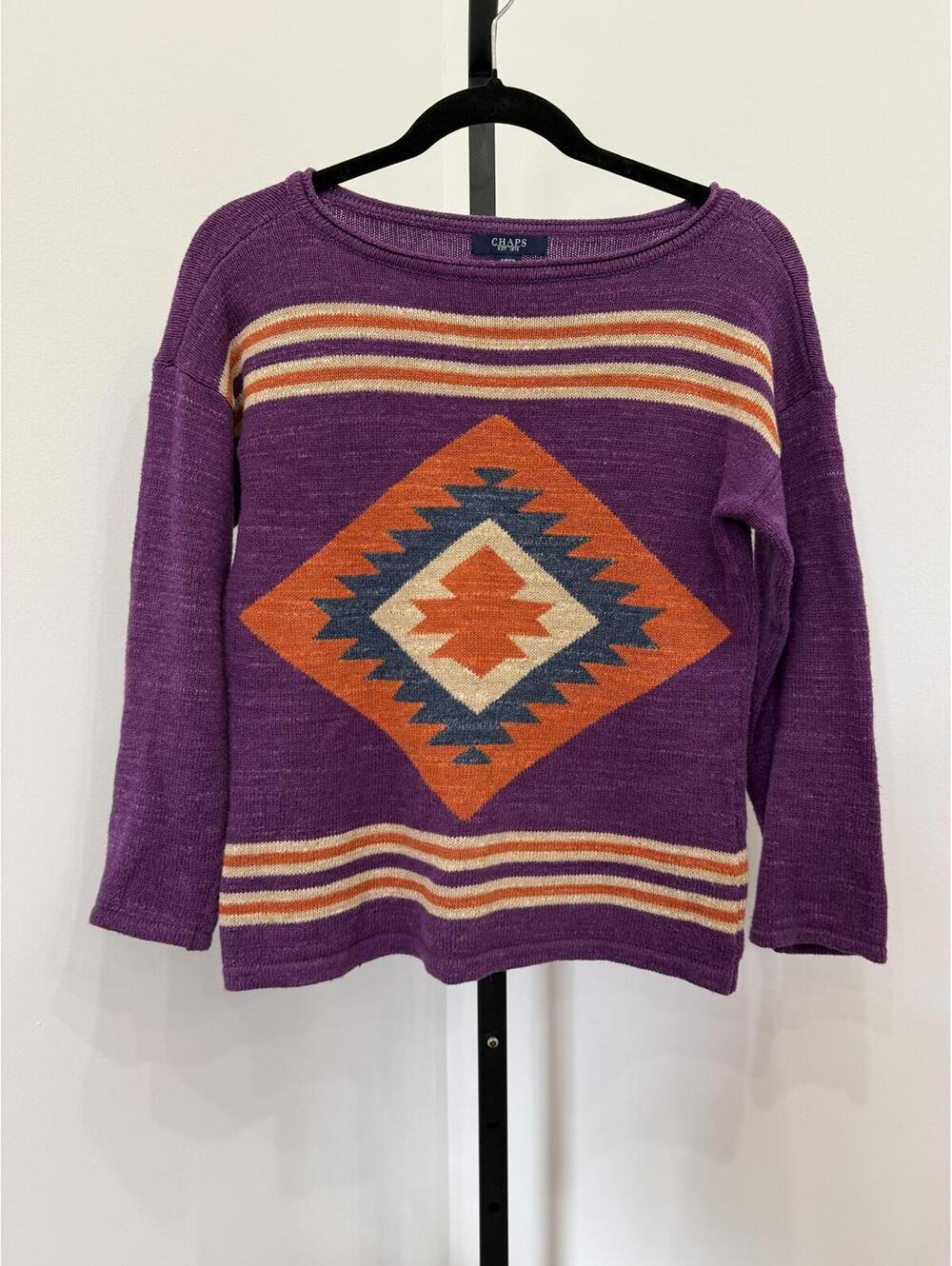 Chaps Purple Geometric Pattern Sweater Small - Picture 2 of 5